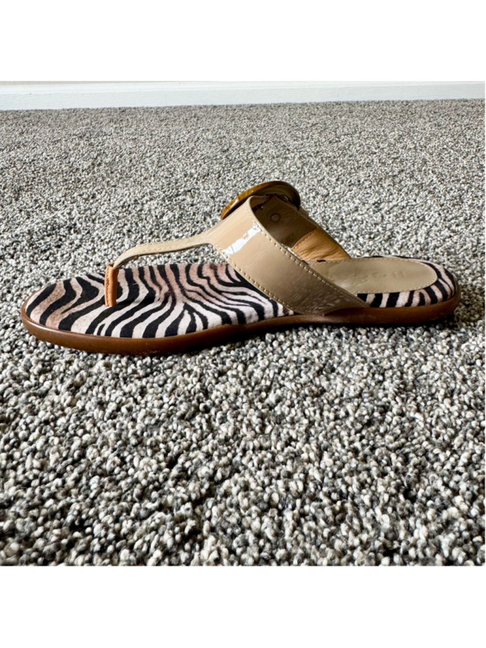 Women's Hogan Patent Leather Ibiza Sandals Zebra Footbed Tortoiseshell Buckle 36 - Picture 5 of 13